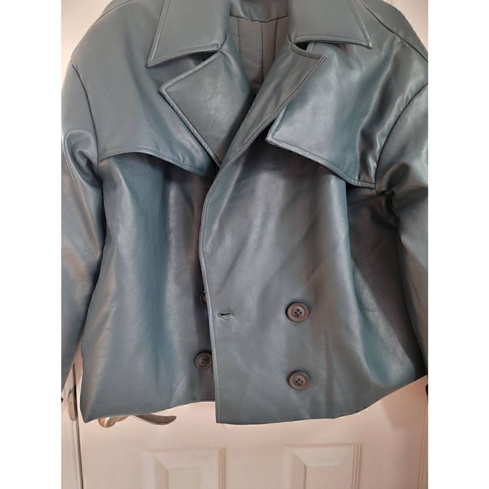 Teal Padded Biker FauxLeather Jacket-Victoria S - Picture 5 of 11
